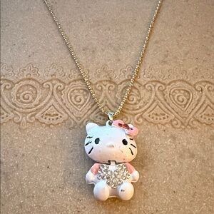 NWT Betsy Johnson Hello Kitty Pink and White Pendant Necklace articulated 17”